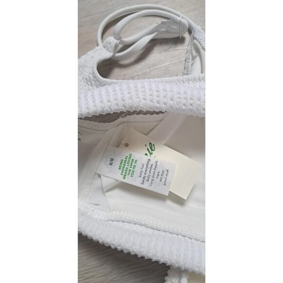 Aerie Swim Suit/Bikini 2 PC Sz M Bathing White Ribbed Strappy Keyhole Coquette - Picture 5 of 6